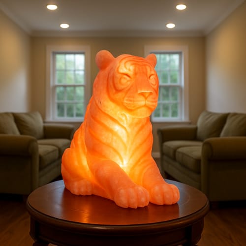 Pink Himalayan Salt Tiger – Hand-Carved Natural Salt Sculpture