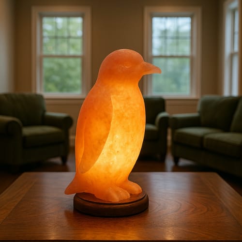 Pink Himalayan Salt Penguin – Hand-Carved Natural Salt Sculpture