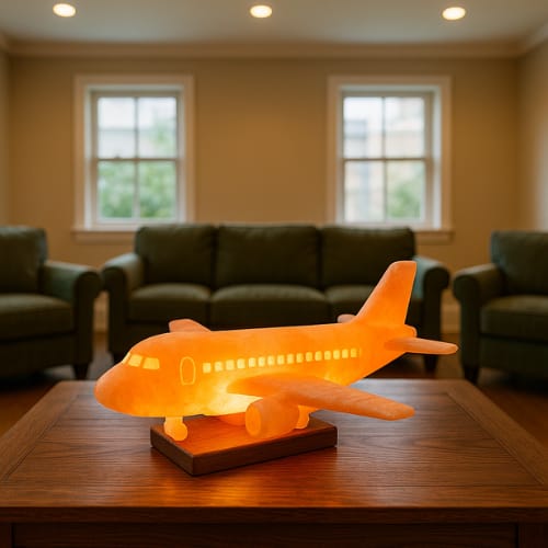 Pink Himalayan Salt Airplane – Hand-Carved Natural Salt Decorative Sculpture