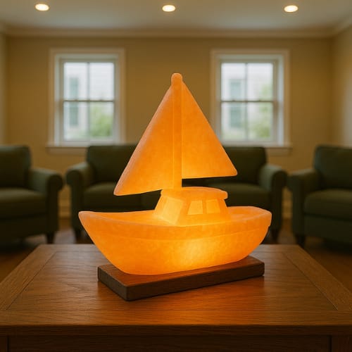 Pink Himalayan Salt Boat – Hand-Carved Natural Salt Decorative Sculpture