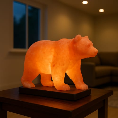 Pink Himalayan Salt Bear – Hand-Carved Natural Salt Decorative Sculpture