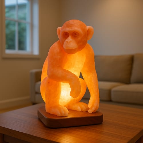 Pink Himalayan Salt Monkey – Hand-Carved Natural Salt Decorative Sculpture