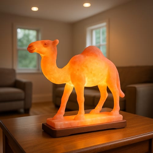 Pink Himalayan Salt Camel – Hand-Carved Natural Salt Decorative Sculpture
