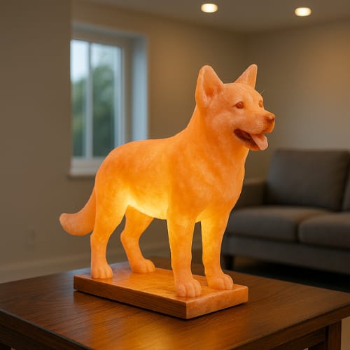 Pink Himalayan Salt Dog – Hand-Carved Natural Salt Decorative Sculpture