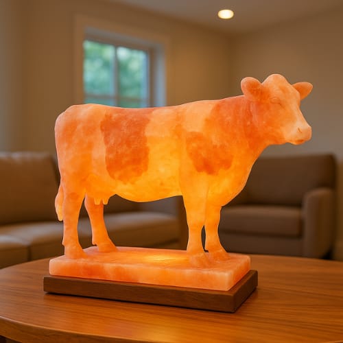 Pink Himalayan Salt Cow – Hand-Carved Natural Salt Decorative Sculpture