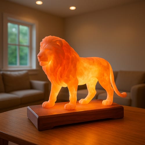 Pink Himalayan Salt Lion – Hand-Carved Natural Salt Decorative Sculpture
