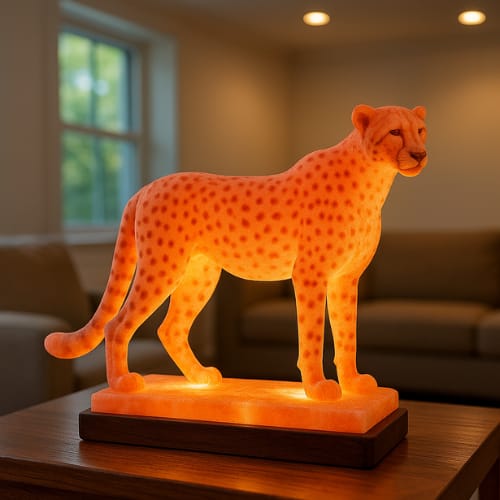 Pink Himalayan Salt Cheetah – Hand-Carved Natural Salt Decorative Sculpture