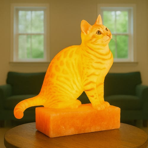Pink Himalayan Salt Cat – Hand-Carved Natural Salt Decorative Sculpture